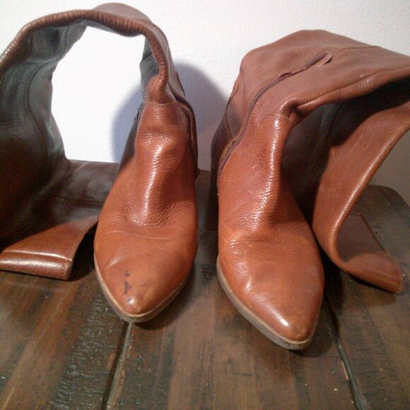 Leather Boots Tall Leather Boots w/ Wood Sole, Size 8/ 38-1/2 Brown Lucky Brand - Picture 10 of 11